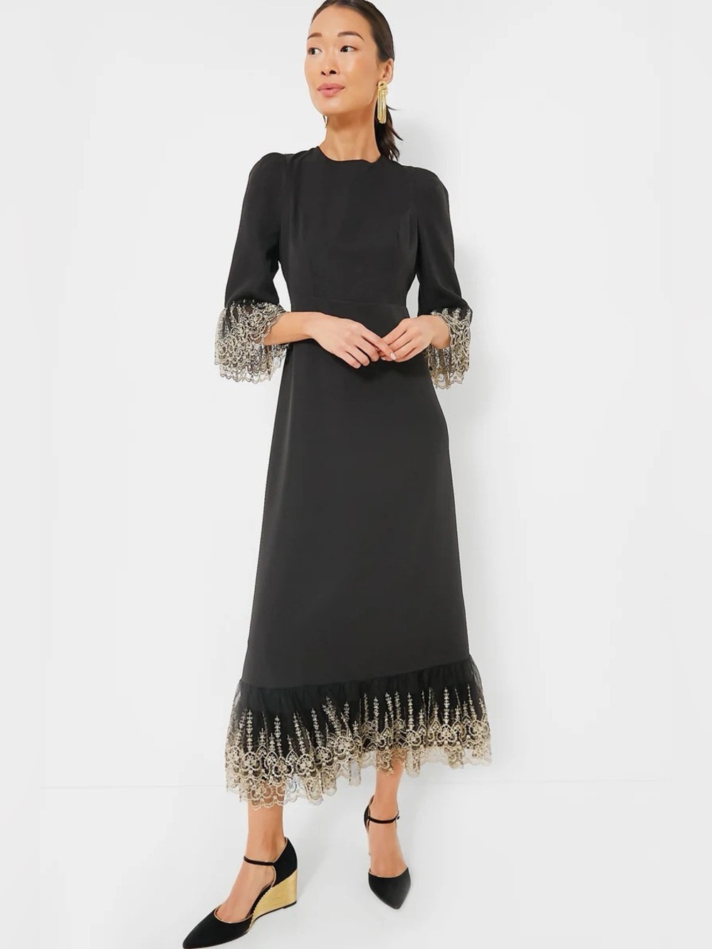 NWT Pomander Place Tuckernuck Lillith midi dress black gold extra small